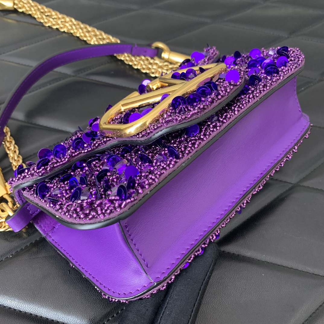 Valentino Garavani Loco Small Embroidered Shoulder Bag with Purple Beaded Fringes